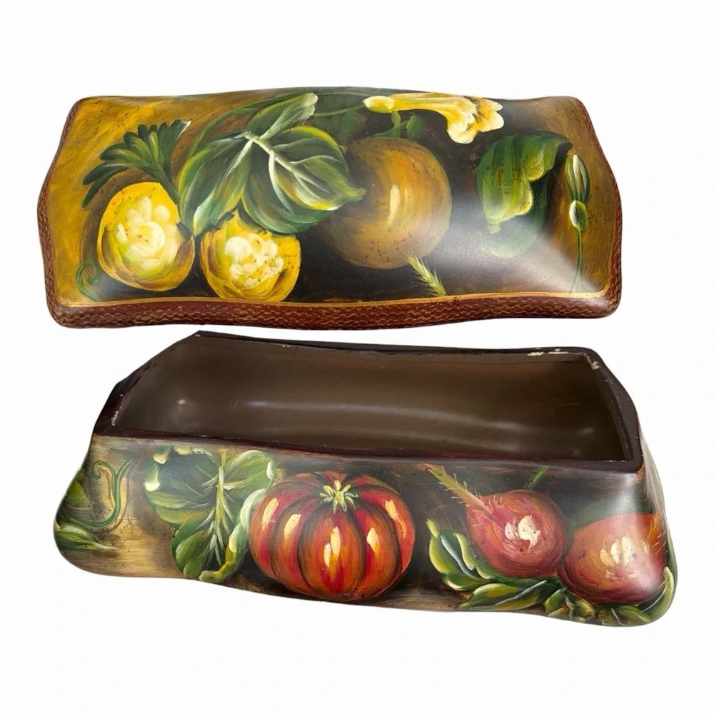 Vintage Toyo Ceramic Box Raymond Waites Harvest Hand Painted Vegetable Gourd